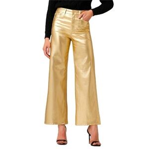 Joe's Jeans The Mia High-Rise Metallic Wide-Leg Ankle Jeans in Gold Foil